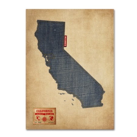 Michael Tompsett 'California Map Denim Jeans Style' Canvas,18x24